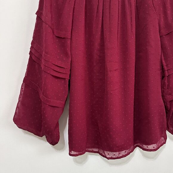 Loft Blouse Clip Dot Balloon 3/4 Sleeve S Maroon Trendy Popover Casual NEW - Picture 9 of 11